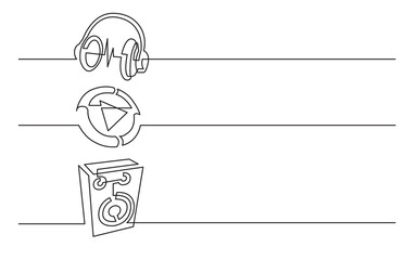 Wall Mural - continuous line drawing vector illustration with fully editable stroke of headphones video file audi