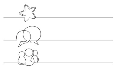 Wall Mural - continuous line drawing vector illustration with fully editable stroke of star speech bubble persons