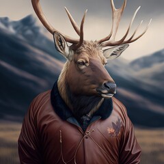 Wall Mural - Elk wearing a Y2K outfit design aesthetic illustration made with Generative AI