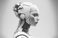 Robot Woman On White Background. Created With Generative Ai Technology.