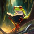 frog reading book,digital art