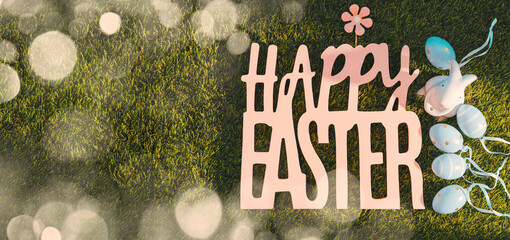 Wall Mural - happy easter background with eggs and bunny