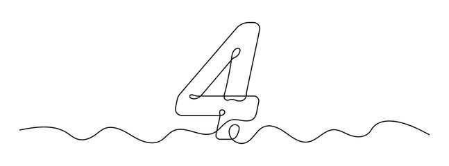 Poster - number 4 in continuous line drawing style. line art of number four. vector illustration. abstract dr