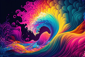 Wall Mural - Abstract psychedelic waves, colorful gradients,  Generative AI