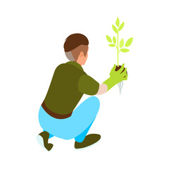 Sticker - Isometric Gardener Illustration