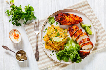 Wall Mural - chicken breast with lettuce and veggies casserole