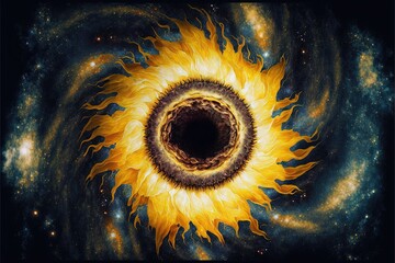  a painting of a black hole in the center of a galaxy with stars in the background and a black hole in the center of the center of the picture, with a black hole in the center. Generative AI