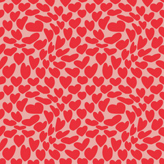 Poster - Retro Wavy Pattern with Red Hearts on Pink Background. Groovy Hippie Psychedelic Seamless Pattern for Valentine's Day. Abstract Vector Trippy Art Print. Funky Texture in Trendy 60s 70s Cartoon Style