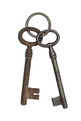 Wall Mural - Two old vintage keys isolated on a transparent background