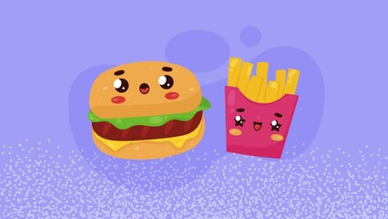 Wall Mural - hamburger and french fries kawaii characters