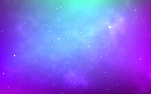 Nebula Background. Realistic Blue Galaxy. Magic Cosmos Texture With Shining Stars. Colorful Starry Space. Stardust Universe. Purple Fantasy Gradient. Vector Illustration