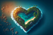 © aapsky - Heart shaped island of lovers with tropical vegetation aerial view. Generative AI technology.
