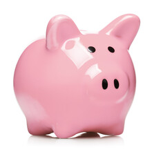 Close-up Of Pink Piggy Bank, Isolated On White Background