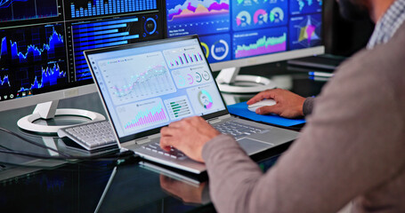 Poster - African Businessman Using Analytics Data KPI Dashboard