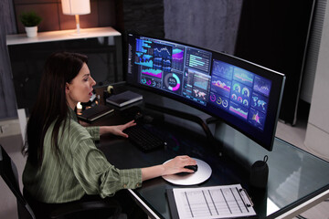 Aufkleber - Business Woman Analyst Using KPI Data