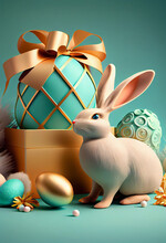 Box Decorated With Rabbit With A Easter Egg. Bright Easter Holiday. AI Generated