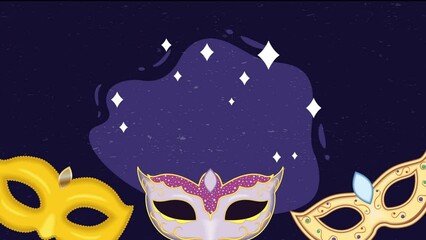 Wall Mural - three mardi gras masks animation