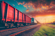 Güterzug auf Schienen im Sonnenuntergang - Generative Ai