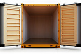 Fototapeta Do przedpokoju - Vorderansicht des offenen leeren Frachtcontainer mit offenen Türen, isoliert auf weißem Hintergrund mit platzhalter - Generative Ai 
