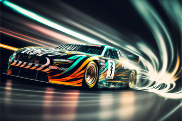 Wall Mural - Illustration of Stylized Stock Car racing cars - Created with Generative Ai Technology