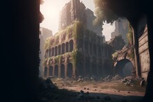 Post Apocalypse Survivor Concept, Ruins Of A City. Generative AI
