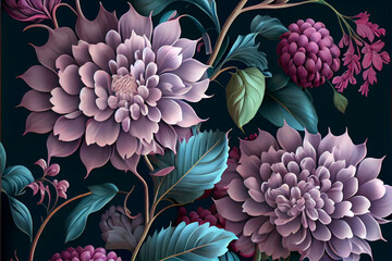 Wall Mural - Wonderful vintage flowers pattern background for wallpaper or wall decoration. Generative AI illustration