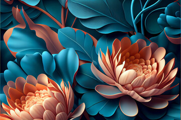 Wall Mural - Beautiful classic flowers pattern for wallpaper or wall decoration. Generative AI illustration