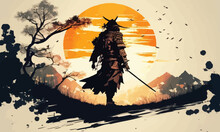 A Samurai Walking To The Sun