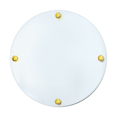 Wall Mural - White round painted plate with gold bolt isolated. png