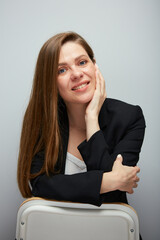 business woman lean on hand, close up portrait.