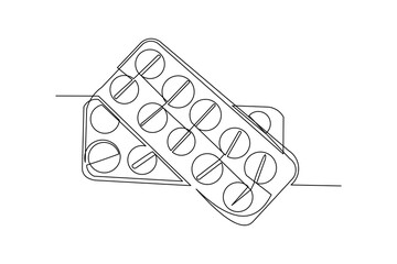 Wall Mural - Continuous single one line drawing of medicine pill or capsule tablet. Vector illustration of medical drug pharmacy care.