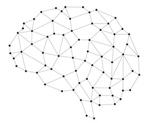 Fototapete - Brain shape network low poly structure connect lines and dots design template. Technology linked global system concept.
