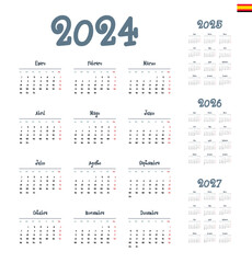 Wall Mural - Spanish calendar 2024, 2025, 2026, 2027. Week starts on Monday