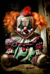 Wall Mural - Generative AI abstract render of an evil clown doll