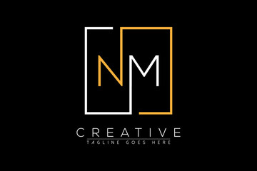 Initial letter nm, mn, n, m elegant and luxury Initial with Rectangular frame minimal monogram logo design vector template