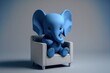 Blue baby elephant concept, living room chair, generative ai