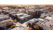 Afternoon aerial view the downtown area and surrounding neighborhoods of Marysville, California, USA.