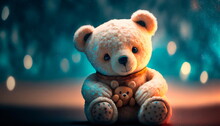 Teddy Bear Boy Is Sitting Night Stars Background   Generative AI
