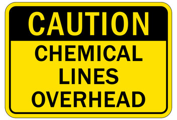 Chemical storage sign and labels chemical line overhead