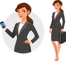 Wall Mural - Attractive young businesswoman holding a cell phone or a briefcase