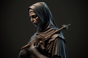 Nun Statue Holding Gun Weapon