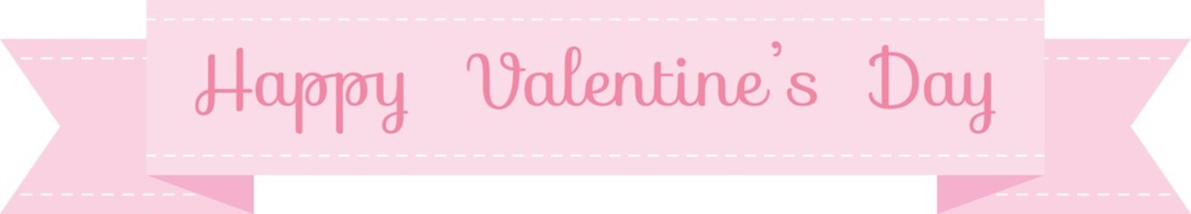 Wall Mural - Happy valentine's day text on pink ribbon banner with dotted line, badge, label, title box, clip art, png isolated on transparent background.