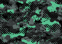 Grunge Camouflage Texture Seamless Pattern. Abstract Modern Endless Military Camo Background For Fabric And Fashion Textile Print. Vector Illustration.