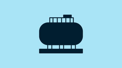 Sticker - Blue Oil tank storage icon isolated on blue background. Vessel tank for oil and gas industrial. Oil tank technology station. 4K Video motion graphic animation