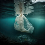 Fototapeta  - dirty plastic bags with garbage in the water, generative ai illustration