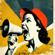 poster, illustration of a woman screaming with megaphone. Generative AI