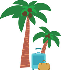 Wall Mural - Isolated palm trees with suitcases