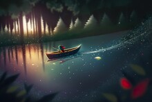 The Boat Floats On The River In The Forest