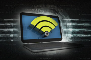 Poster - 3d illustration WiFi key symbol with laptop