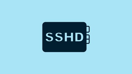 Poster - Blue SSHD card icon isolated on blue background. Solid state drive sign. Storage disk symbol. 4K Video motion graphic animation